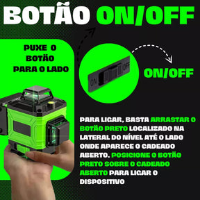 Kit Nível Laser Verde 12 Linhas 40m com Tripé + Esquadro + Suporte -  Recarregável C/ Controle